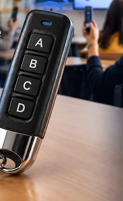 La télécommande ALPHA, avec ses quatre boutons de réponse A, B, C et D.